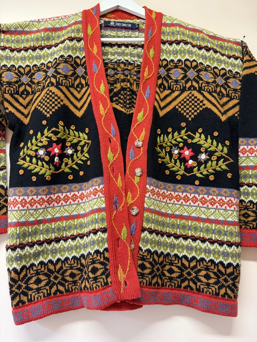 Vintage Womens 100% Wool Cardigan Southwestern‎ Aztec Knit Sweater M Fair Isle